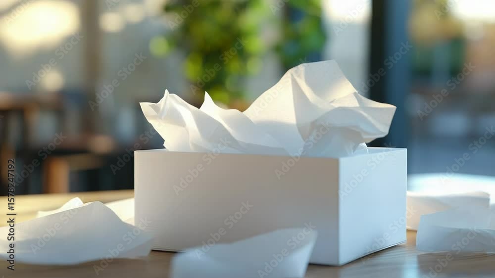 White tissue box on a wooden table in a restaurant
