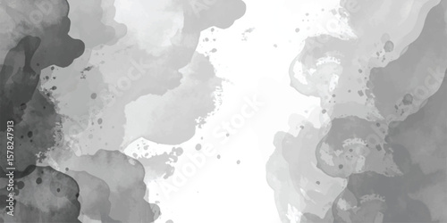 Grey water color banner Paint leaks and Vector watercolor texture for cards abstract white background with gray grunge texture of a concrete wall isolated grainy closeup. soft gray paint wall textur	