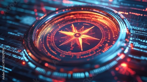 glowing AI compass navigating through a sea of code