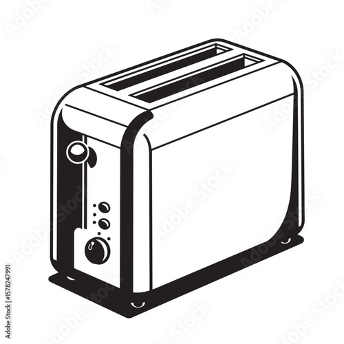 Black and white retro toaster with chrome accents and controls kitchen appliance vintage