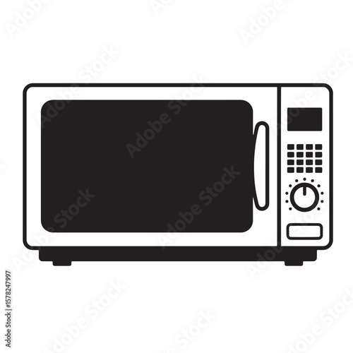 Black and white microwave oven with digital display and dial kitchen appliance cooking