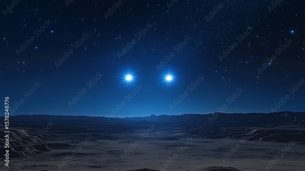 Fototapeta premium Cosmic night sky over distant terrain