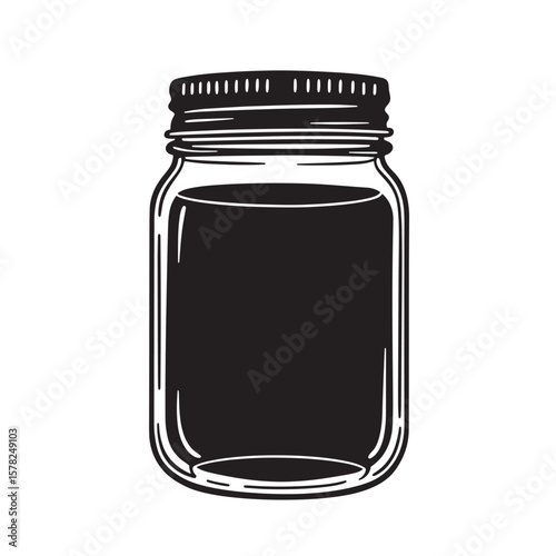 Black liquid filled jar with screw top container dark