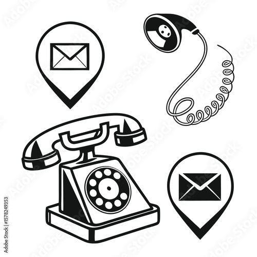 Vintage telephone and email icons