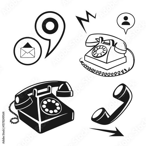 Vintage telephone icons set