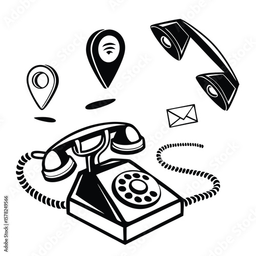 Vintage telephone illustration with communication elements
