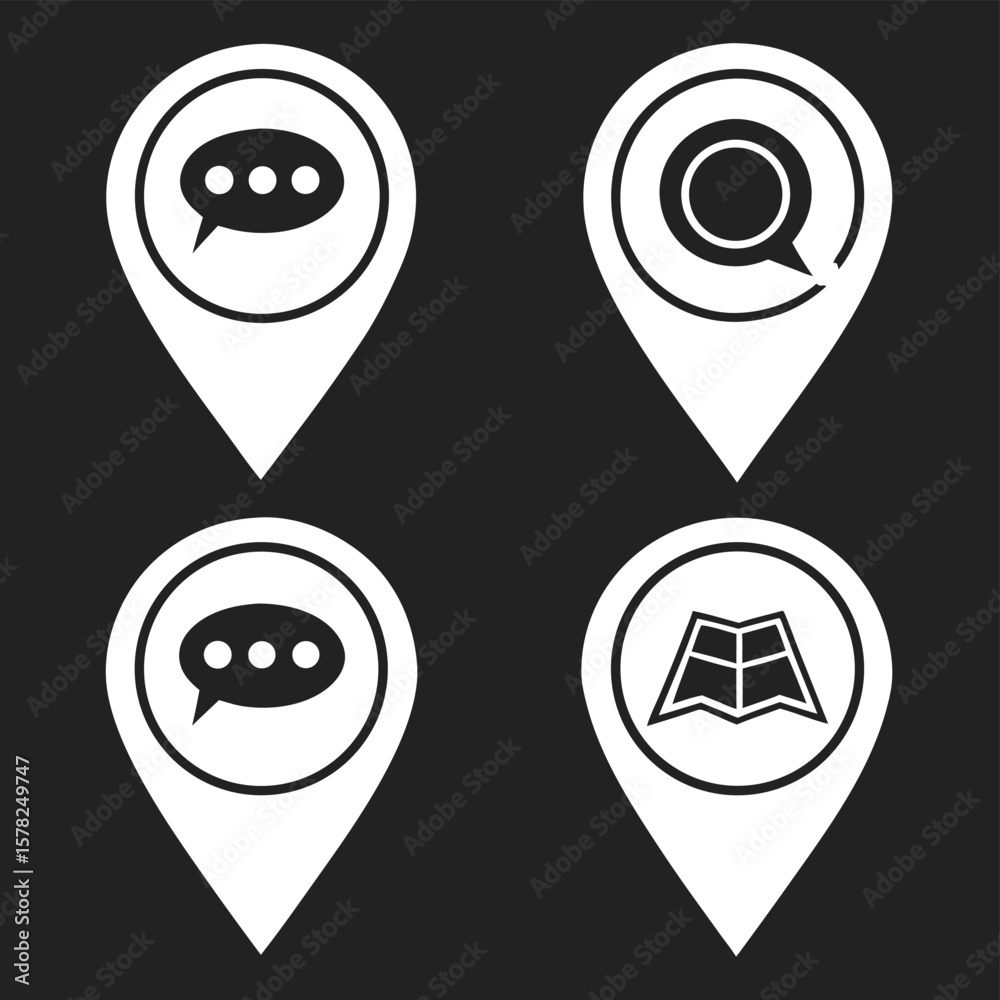 Obraz premium White map icons on dark background