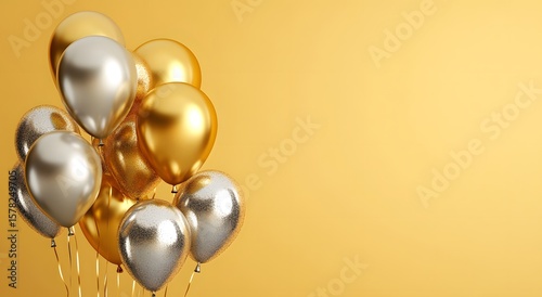 Wallpaper Mural Glossy Happy Birthday Golden Balloons Background 3d Illustration with copy space for text. Torontodigital.ca