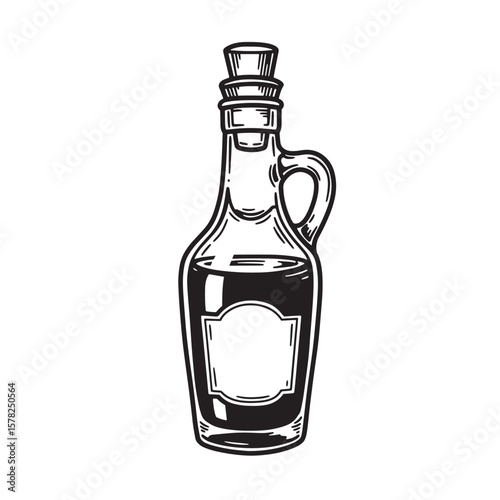 Vintage glass bottle with cork stopper and handle liquid