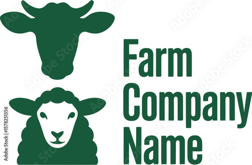 A farm company logo featuring a cow and a sheep in green with the words farm company name