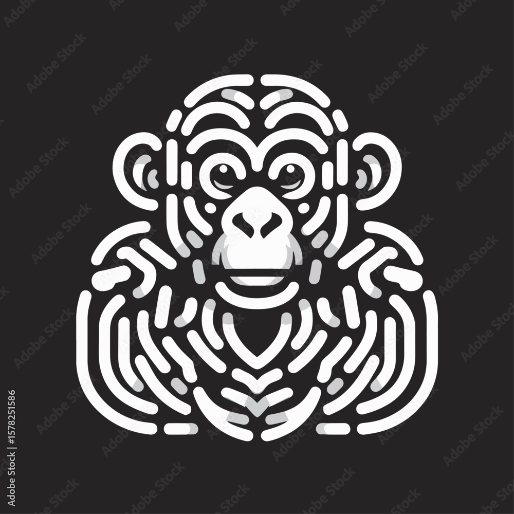 Obraz premium Monkey head with a pattern on a black background. Vector illustration..eps