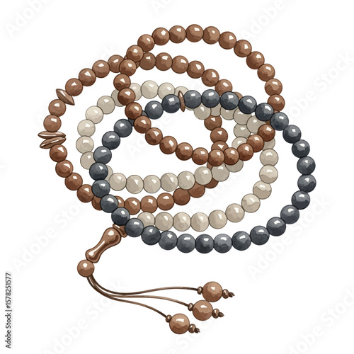 Intertwined Prayer Beads: Brown Gray and Beige Wooden Rosary.