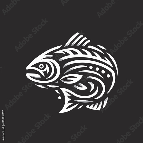 Fish head logo. Vector illustration of a fish head on a dark background..eps