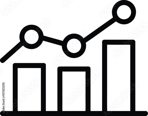 A simple line drawing depicting a bar graph with an upward trending line graph overlayed on top