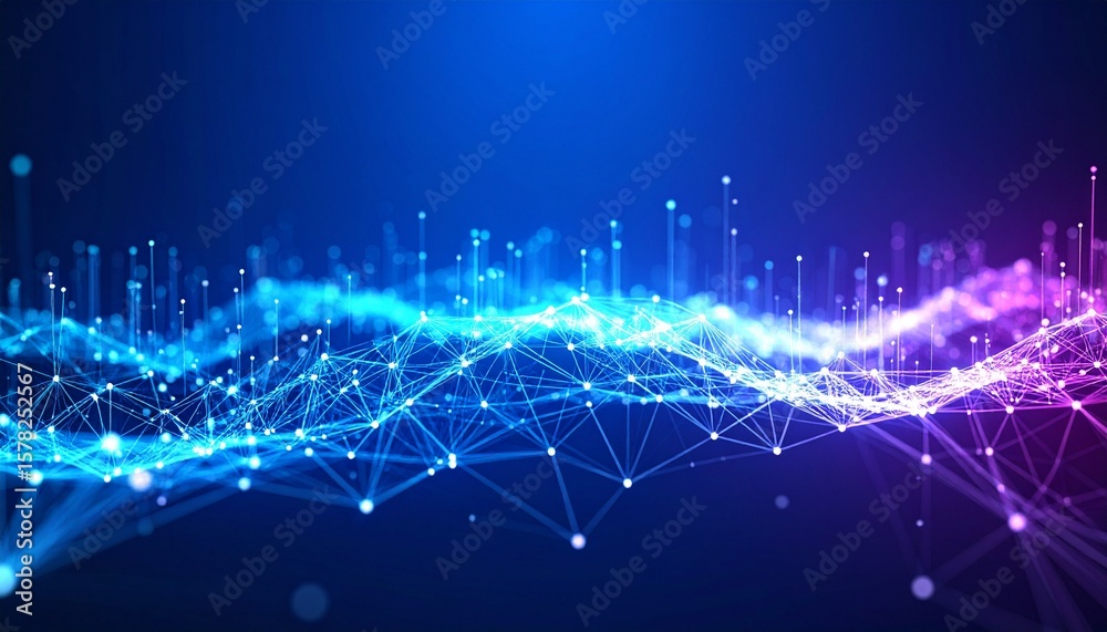 Obraz premium Abstract digital network visualization with interconnected nodes, glowing lines, and futuristic data flow.