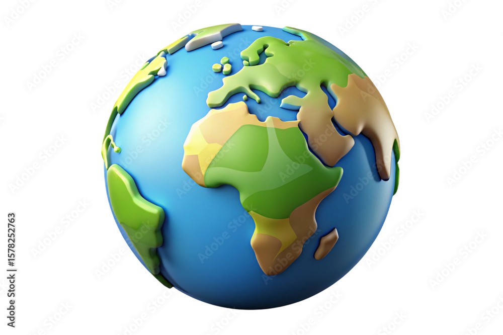 Naklejka premium Stylized 3d cartoon globe showing continents and oceans isolated on transparent background