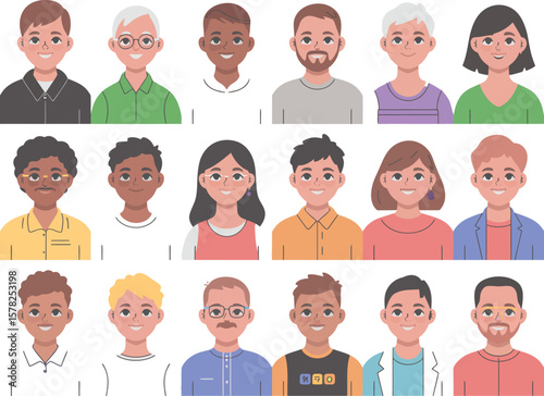 A grid of diverse cartoon people with various skin tones and hairstyles smiling at the viewer