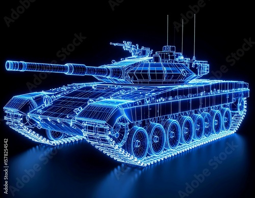 Tank wireframe glowing blue