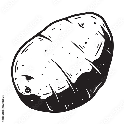 Black and white illustration of a potato tuber root vegetable