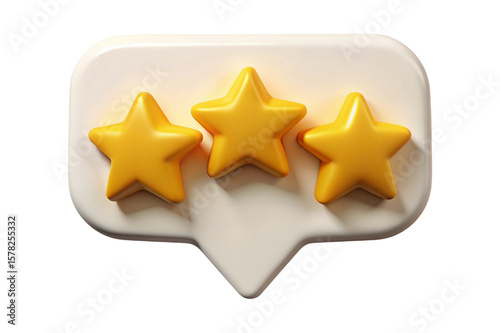 Three golden stars on a speech bubble isolated on transparent background