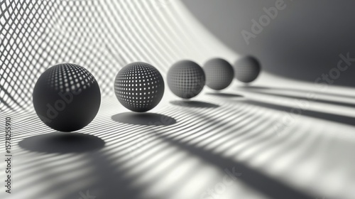 geometric outline spheres arranged in silhouette grid with soft shadow falloff
