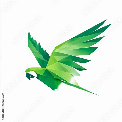 geometric parrot wing logo angular feathers in green white background