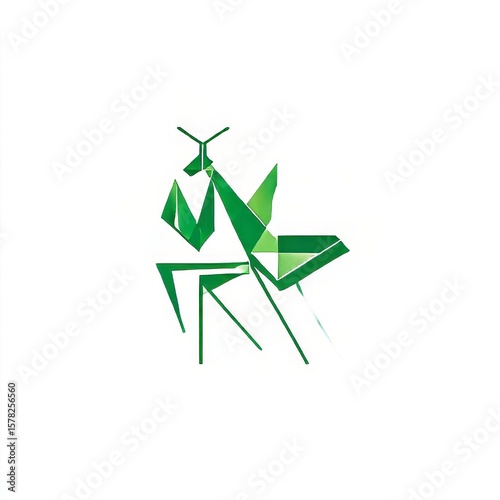 geometric stick insect logo angular body in green white background