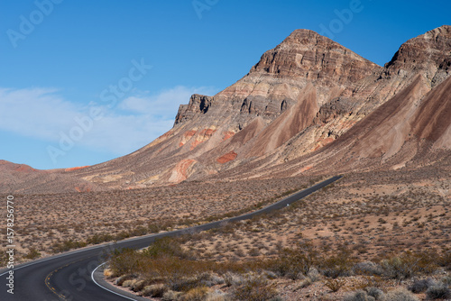 Desert landscape and road shown north of Las Vegas, in Nevada, February 2025.