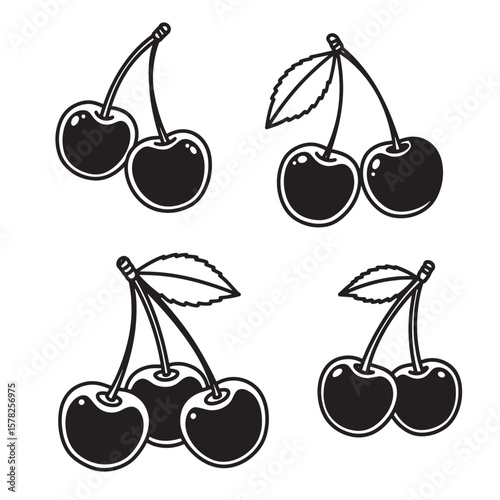 Black cherries with leaves vintage Art fruit food