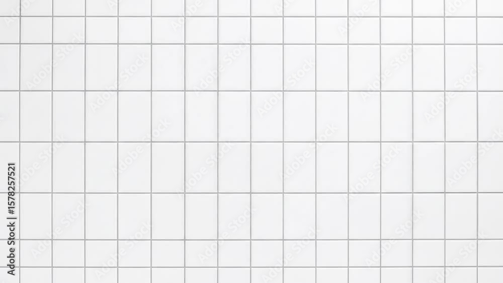 White square tiles with gray grout, forming a grid pattern, two tiles slightly askew