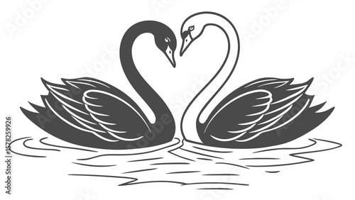 Romantic Swan Couple Floating on Lake – Love Heart Silhouette SVG for Wedding, Anniversary & Wall Art