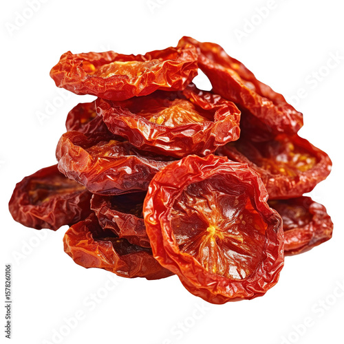 Sun dried tomatoes on transparent background, isolated dehydrated tomato slices