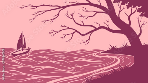 pink water background or Soft pink watery scene in dark pink background vector illustration. 