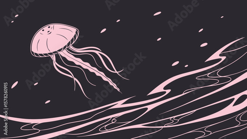 pink water background or Soft pink watery scene in dark black background vector illustration. 
