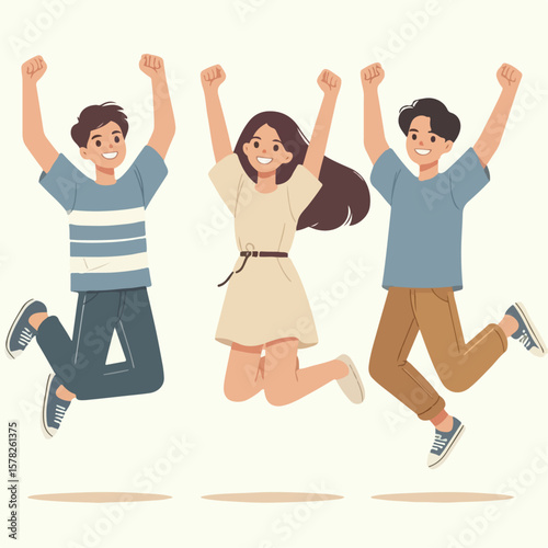 illustration of people jumping happily