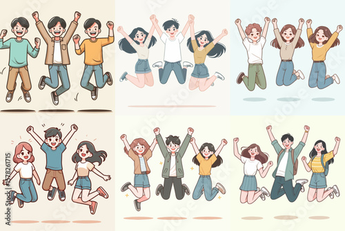 illustration set of people jumping happily