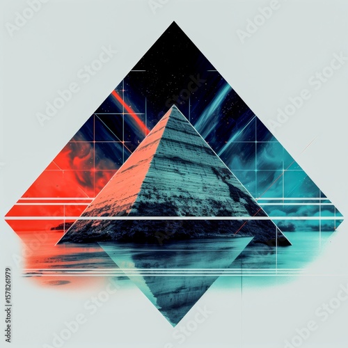 Glitch art triangle with digital distortion