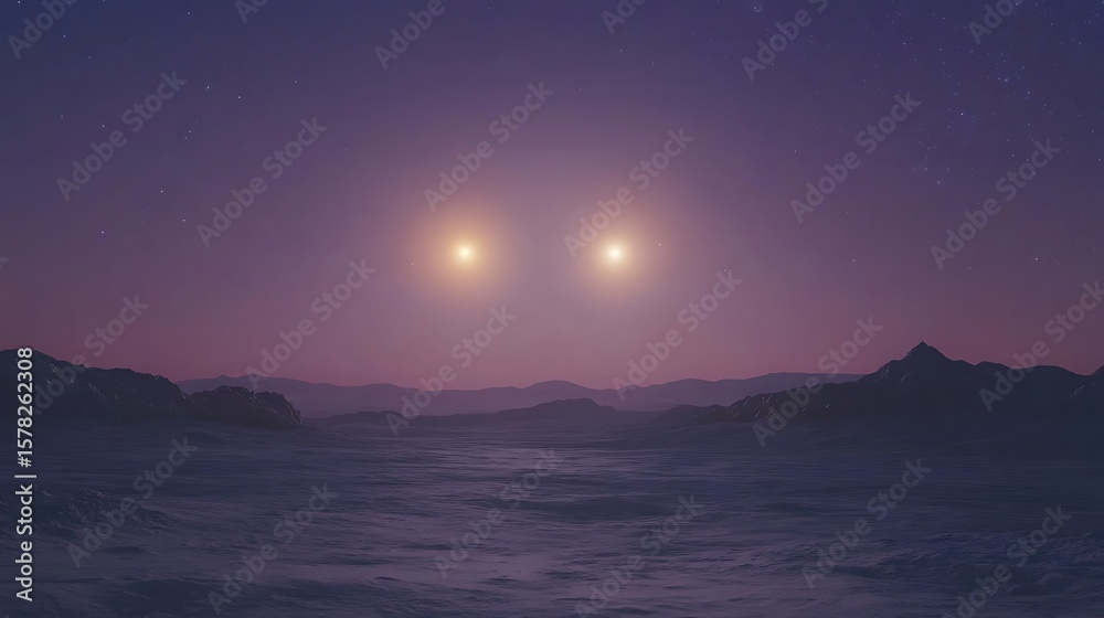 Fototapeta premium Distant lights over serene night landscape