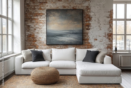 Wallpaper Mural Modern interior design of a cozy apartment living room with a gray sofa and armchairs, offering a stylish and welcoming atmosphere. 3D rendering, Generative AI Torontodigital.ca