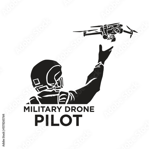 vector silhouette illustration logo of miltary drone pilot