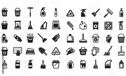 washing, vacuum cleaner, detergent, cleaning tools, equipment, household appliances and more. Editable stroke. Vector illustration.
