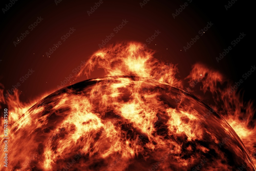 Fototapeta premium Large fire ball of the sun with earth