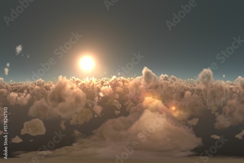 Sun glowing over cloudscape during sunset
