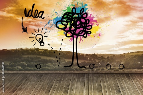 Illustration of a bulb and apple tree