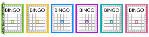 Blank bingo templates without printed digits. Clean keno and lotto ticket designs for casino use. Empty gambling sheets for lucky games, vector party printables and promotional illustrations.