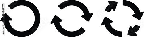 Three black circular arrows in different configurations on a white background view from front