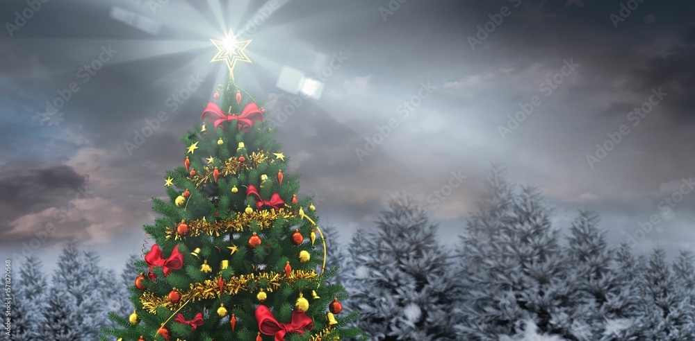 Fototapeta premium Christmas tree in snowy forest
