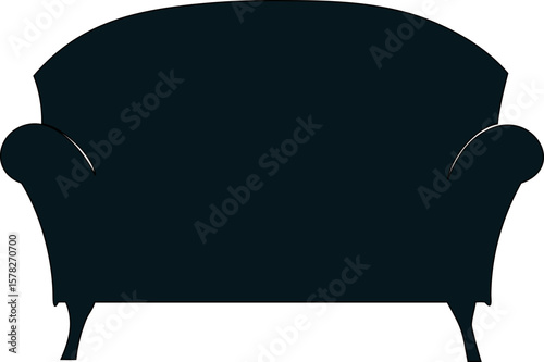 Cosy black two-seater couch vector, clean and modern silhouette for lifestyle or living room concepts.