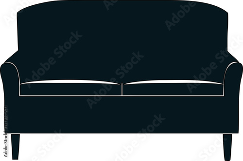 Stylish black silhouette of a two-seater sofa, great for home furnishing branding and product mockup