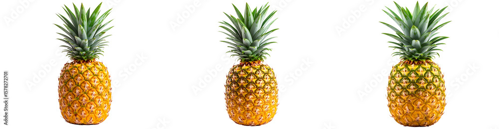 Fototapeta premium Whole Ripe Pineapple with Green Crown, isolated on transparent background PNG